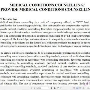 Medical conditions counselling