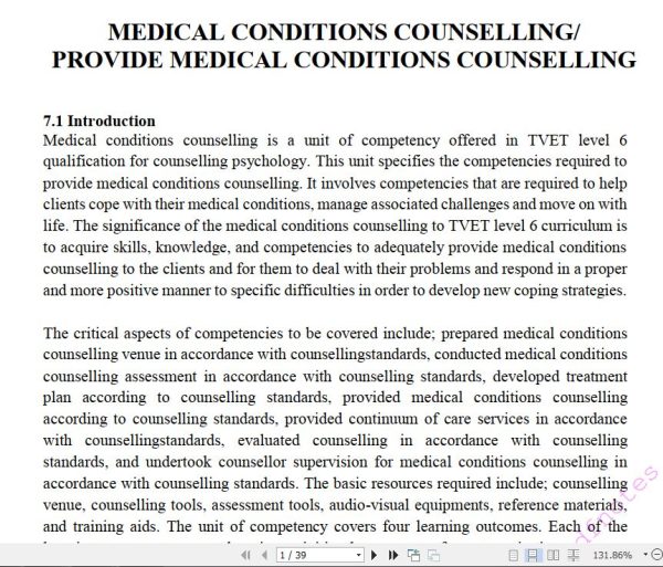 Medical conditions counselling