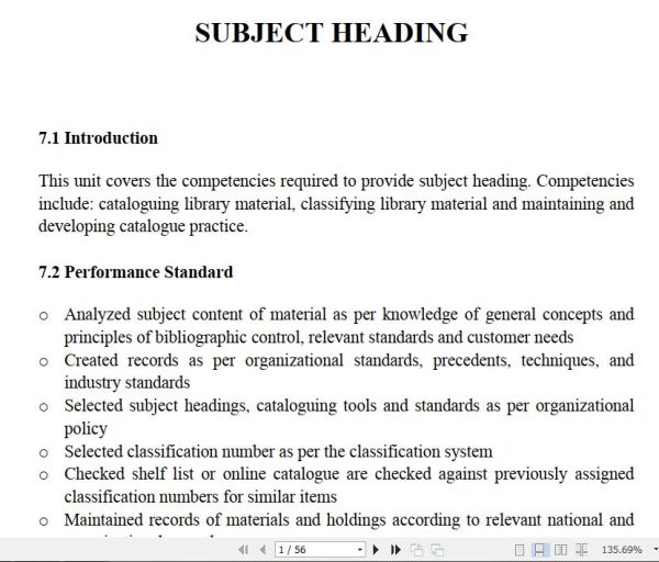 Subject Heading Pdf notes TVET CDACC Level 6