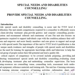 Special needs and disability counselling Learning Guide Pdf notes Level 6