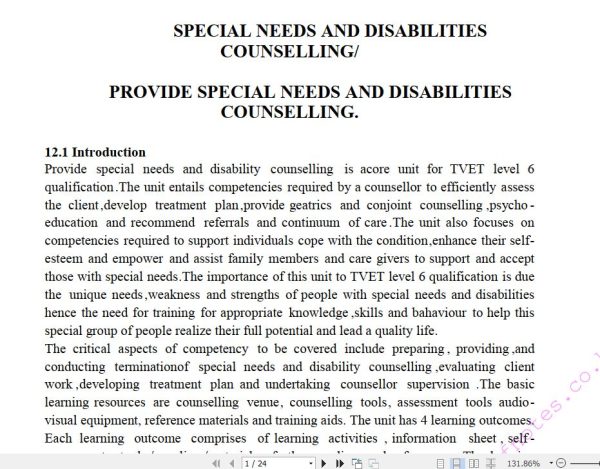 Special needs and disability counselling Learning Guide Pdf notes Level 6