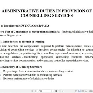 Administrative Duties in Provision of Counselling Services Learning Guide notes