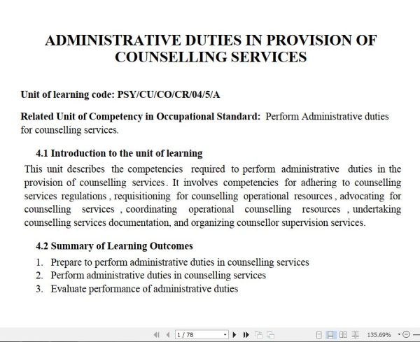 Administrative Duties in Provision of Counselling Services Learning Guide notes