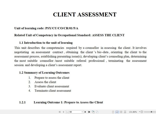 Client Assessment Learning Guide notes