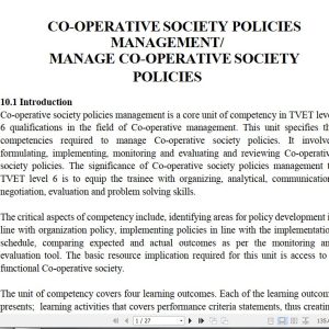 Cooperative Society Policies Management Learning Guide notes