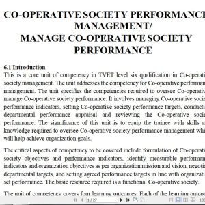 Cooperative Society Performance Management Learning Guide notes