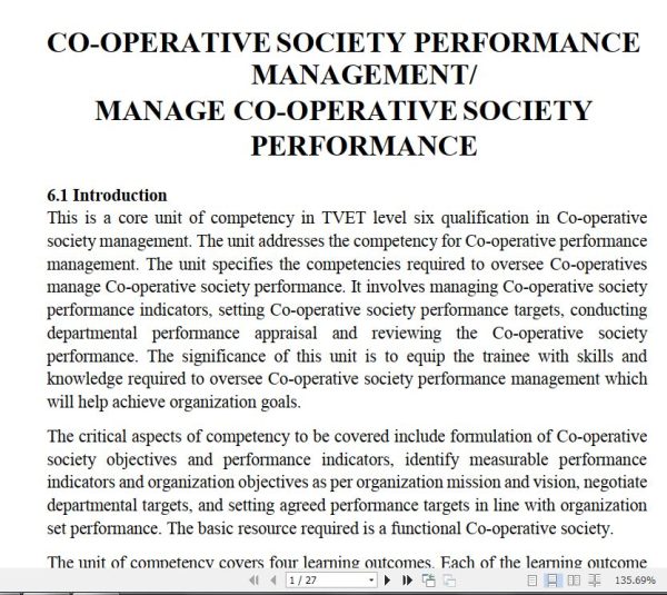 Cooperative Society Performance Management Learning Guide notes