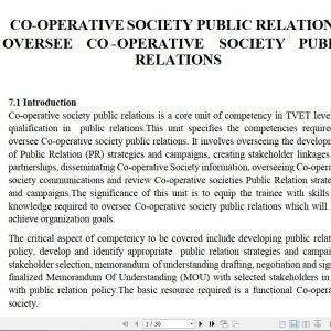 Cooperative Society Public Relations Learning Guide notes