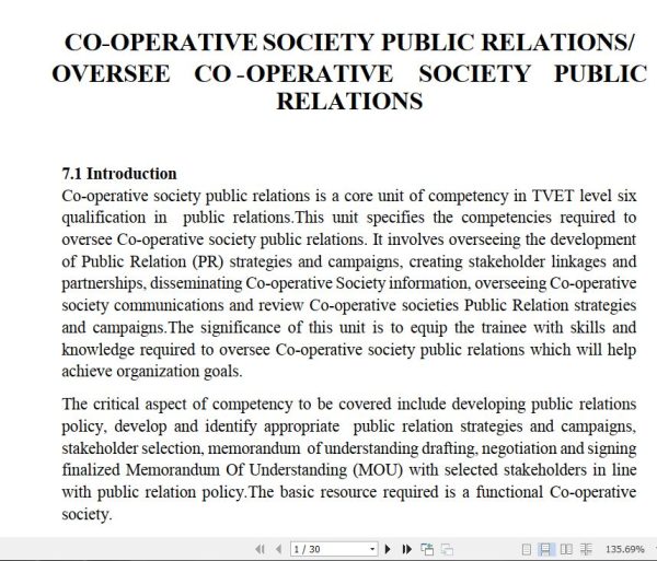 Cooperative Society Public Relations Learning Guide notes