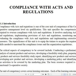 Compliance With Acts and Regulations Learning Guide notes