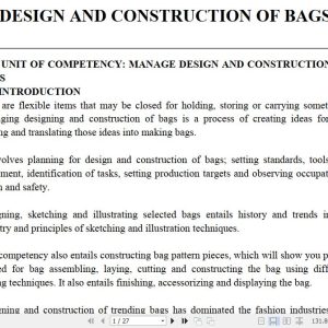 Design and Construction of Bags Learning Guide notes