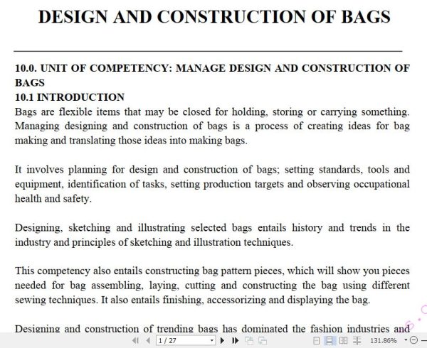 Design and Construction of Bags Learning Guide notes