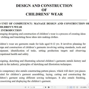 Design and Construction of Children’s Wear Learning Guide notes