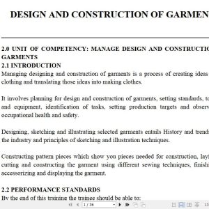 Garment Design and Construction Learning Guide notes