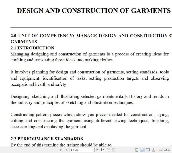 Garment Design and Construction Learning Guide notes