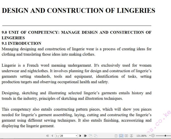 Design and Construction of Lingerie Learning Guide notes