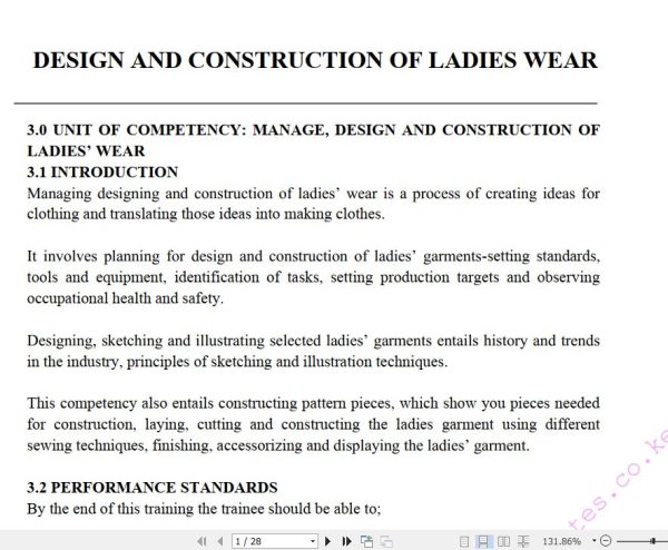 Design and Construction of Ladies’ Wear Learning Guide notes