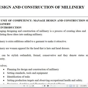 Design and Construction of Millinery Learning Guide notes