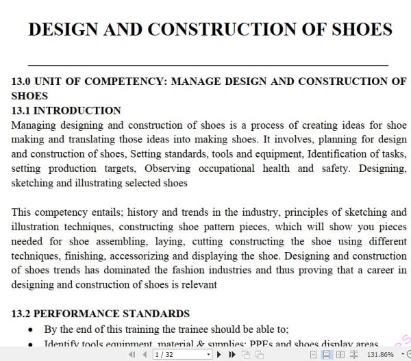 Design and Construction of Shoes Learning Guide notes