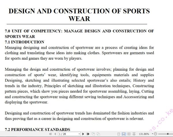 Design and Construction of Sports Wear Learning Guide notes