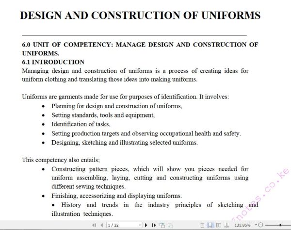 Design and Construction of Uniforms Learning Guide notes