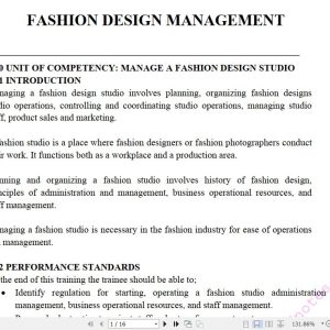 Management of Fashion Design Studio Learning Guide notes