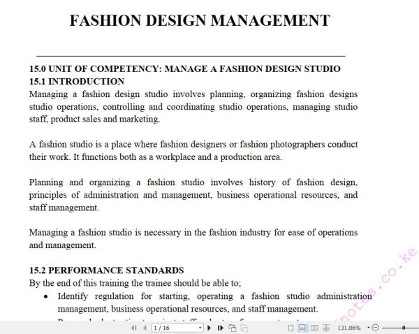 Management of Fashion Design Studio Learning Guide notes