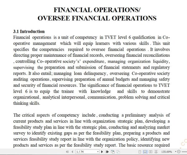 Financial Operations Learning Guide notes