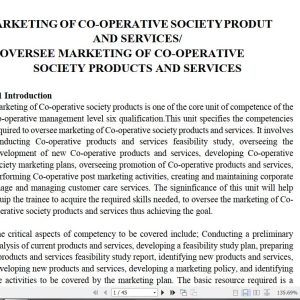 Marketing of Cooperative Society Products and Services Learning Guide notes