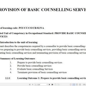 Provision of Basic Counselling Services Learning Guide notes