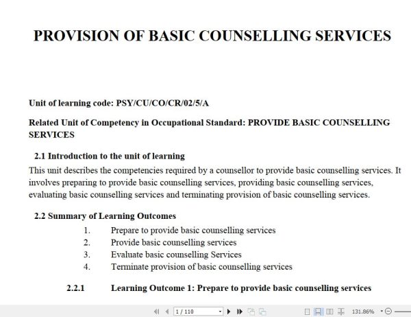 Provision of Basic Counselling Services Learning Guide notes