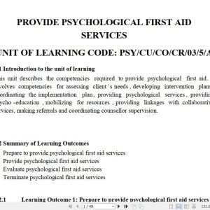 Provision of Psychological First Aid Services Learning Guide notes