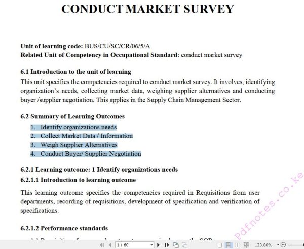 Conduct Market Survey Pdf notes TVET CDACC Level 5 CBET