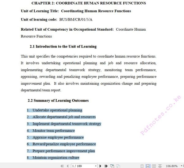 Coordinating Human Resources Functions Pdf notes