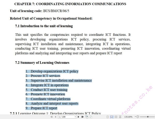 Coordinating Information Communications Technology (ICT) Pdf notes  TVET CDACC Level 5 CBET