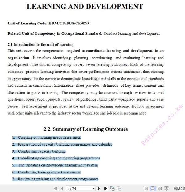 Conduct Learning and Development Pdf notes TVET CDACC Level 5 CBET