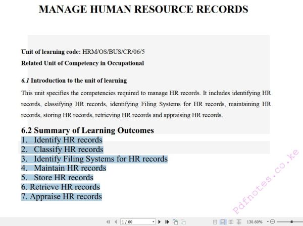 Manage Human Resource Records Pdf notes TVET CDACC Level 5 CBET