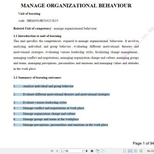 Manage Organization Behavior Learning Guide Pdf notes TVET CDACC Level 5 CBET