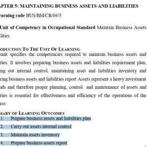 Maintaining Business Assets and Liabilities Pdf notes