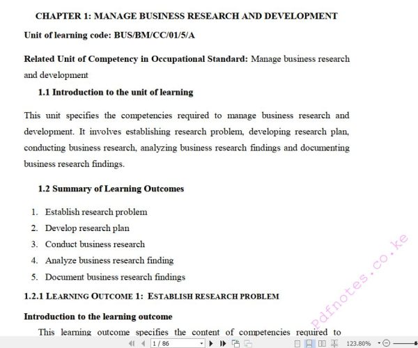 Manage Business Research and Development Pdf notes  TVET CDACC Level 5 CBET