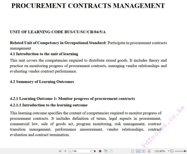 Procurement Contracts Management Learning Guide notes