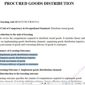 Procured Goods Distribution Learning Guide notes