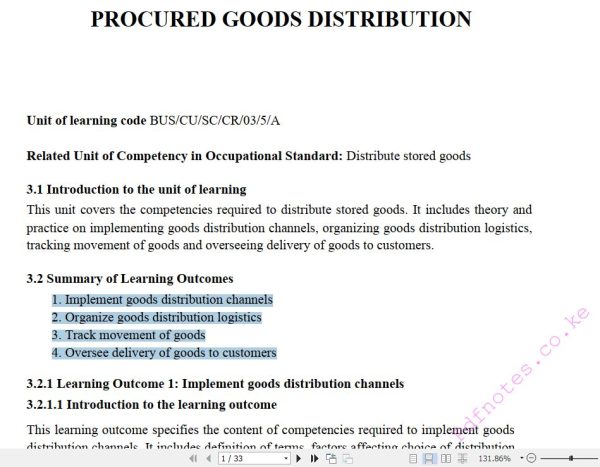 Procured Goods Distribution Learning Guide notes