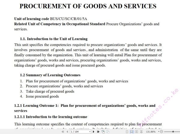 Procurement of Goods and Services Pdf notes