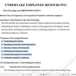 Undertake Employee Resourcing Pdf notes TVET CDACC Level 5 CBET