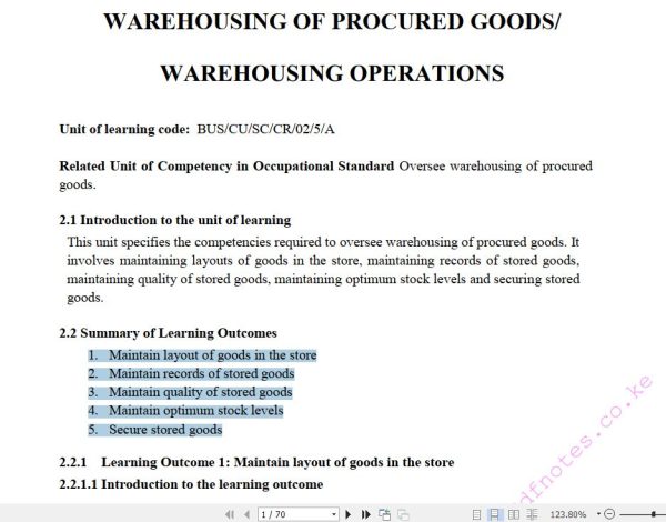 Warehousing of Procured Goods/Warehousing Operations Pdf notes