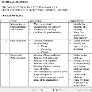 Secretarial Duties KNEC Pdf notes