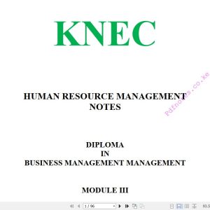 HUMAN RESOURCE MANAGEMENT DIPLOMA IN BUSINESS MANAGEMENT MODULE III