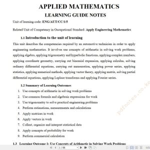 Apply Engineering Mathematics - Applied Mathematics Learning guide notes TVET CDACC Level 5
