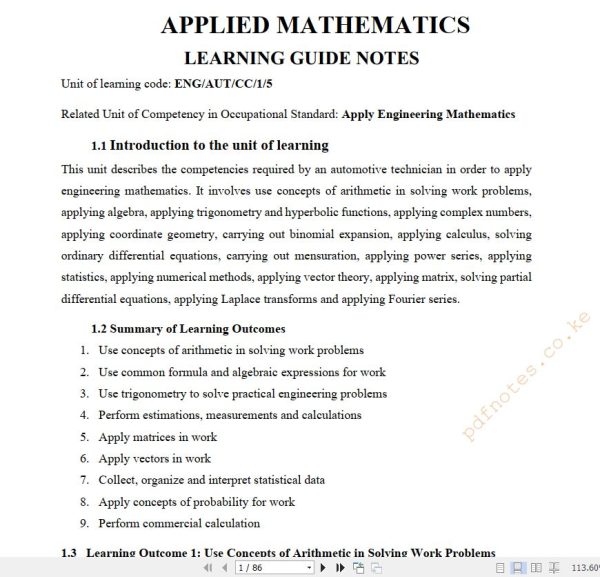 Apply Engineering Mathematics - Applied Mathematics Learning guide notes TVET CDACC Level 5